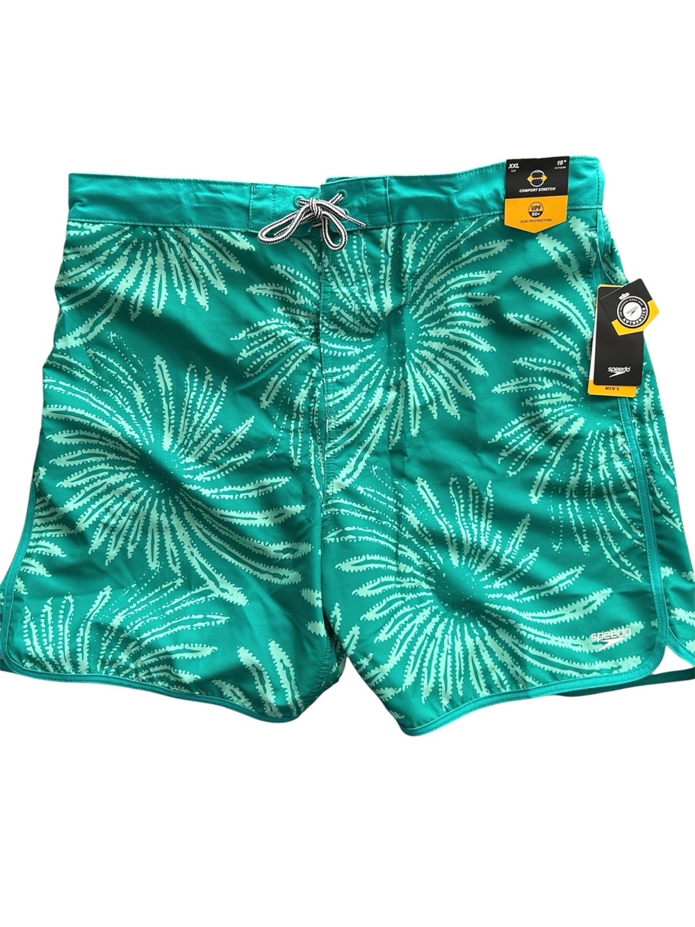 NWT Speedo Green Tropical Drawstring Comfort Stretch UPF 50+ Outseam 18” Sz XXL